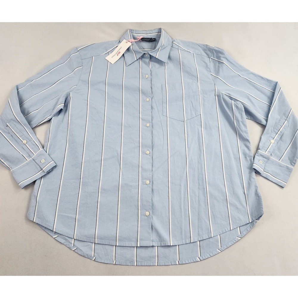 Vineyard Vines Womens XS Striped Blue Relaxed Poplin Button Down Shirt 2W001752